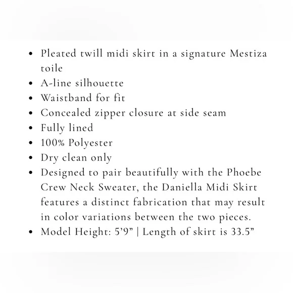 New Mestiza Daniella Pleated Twill Midi Skirt size 6 - Picture 10 of 11